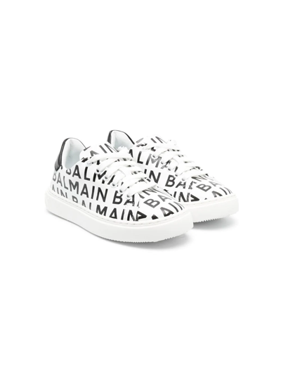 Balmain Kids' Logo-print Low-top Trainers In White