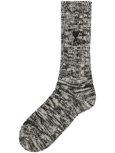 Ami Alexandre Mattiussi Ami De Coeur Marl-knit Socks In Black