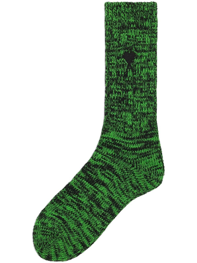 Ami Alexandre Mattiussi Ami De Coeur Marl-knit Socks In Green