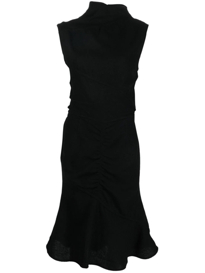 Acne Studios Asymmetric High Neck Wool Dress In Black