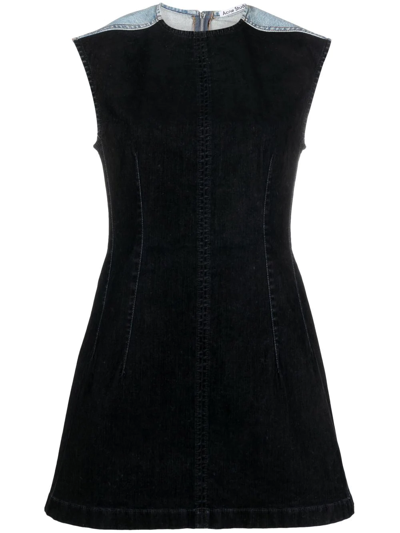 Acne Studios Two-tone Denim Mini Dress In Black