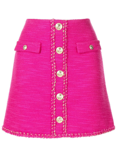 Rebecca Vallance Anita Button-embellished Tweed Mini Skirt In Hot Pink