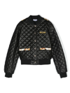 Moschino Kids Black Printed Faux-leather Jacket In Black