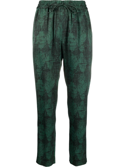 Aspesi Graphic-print Cropped Trousers In Green