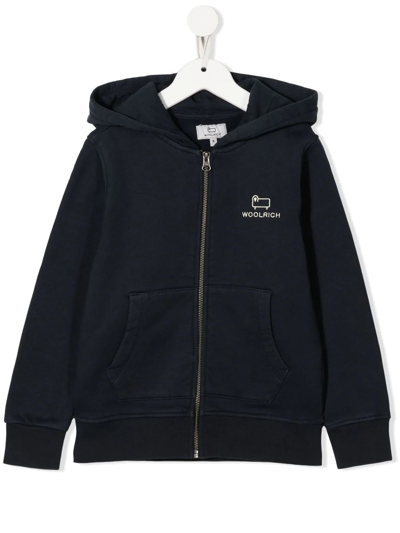Woolrich Kids' Embroidered Organic-cotton Hoodie In Blue