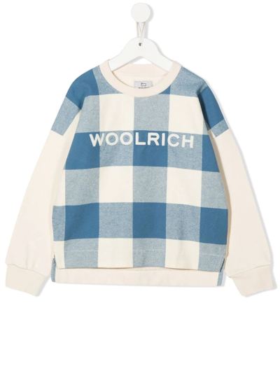 Woolrich Kids' Check Cotton Sweatshirt In White