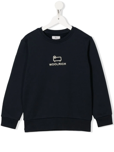 Woolrich Kids' Organic Embroidered-logo Sweatshirt In Blue