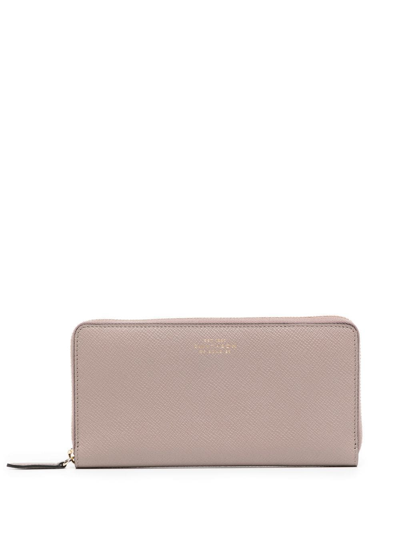 Smythson Zipped Leather Purse In Taupe