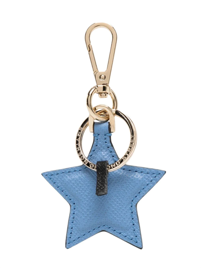 Smythson Star Leather Keychain In Blue