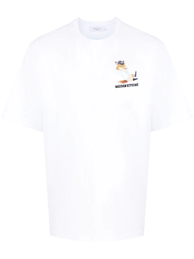 Maison Kitsuné Dressed Fox Print And Logo Embroidery T-shirt In White