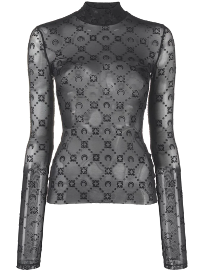 Marine Serre Black Sheer Top With Flocked Monogram