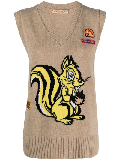 Cormio Nicole Intarsio Squirrel Superfine Wool Vest In Red