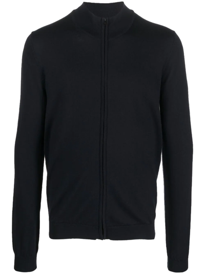 Hugo Boss Ribbed-knit Zip-up Sweater In Blue