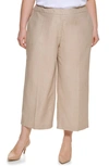 Calvin Klein Petite Linen Cropped Wide-leg Pants In Wheat/ Cream