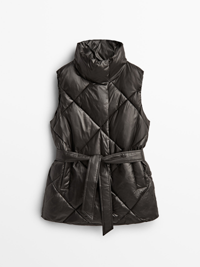 Massimo Dutti Quilted Gilet With Seams In Black | ModeSens