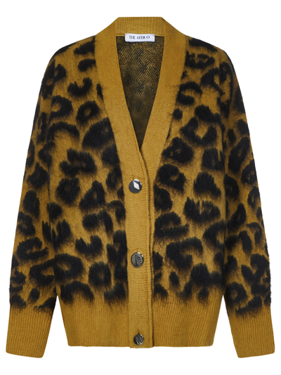 Attico Leopard-print Wool-blend Cardigan In Yellow