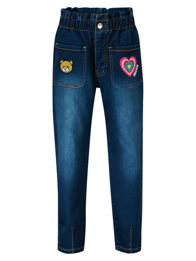 Moschino Kids Jeans For Girls In Blue