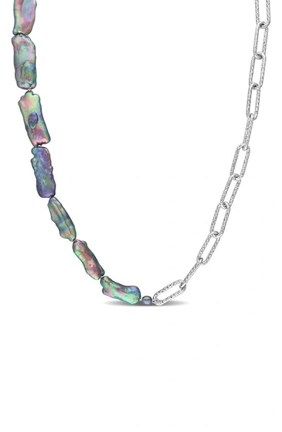 Delmar Sterling Silver & Black Freshwater Pearl Keshi Half-and-half Necklace