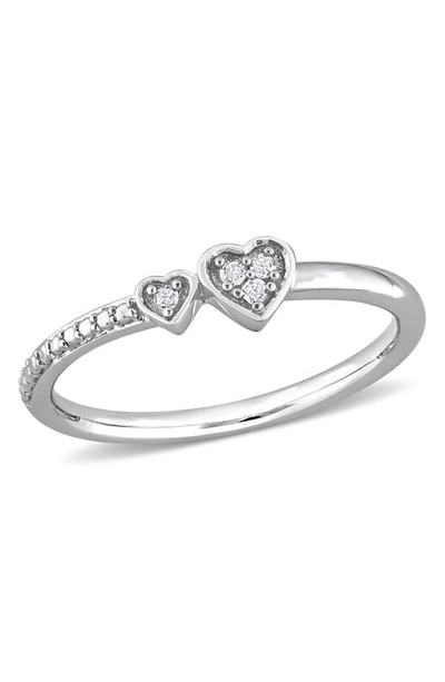 Delmar Sterling Silver Diamond Double Heart Ring