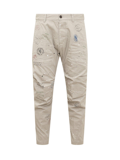 Dsquared2 Logo-printed Distressed Cargo Trousers In Neutrals