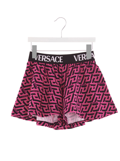 Versace Kids' Pink La Greca Cotton Skirt In Multicolor