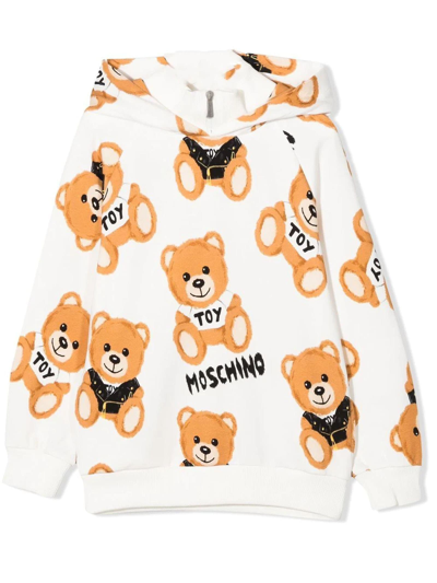 Moschino Kids' Teddy Bear-print Half-zip Hoodie In Panna