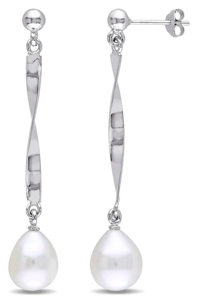 Delmar Sterling Silver 9–9.5mm Cultured Freshwater Pearl Drop Earrings