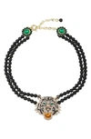 Eye Candy Los Angeles Tiger's Head Statement Necklace In Black