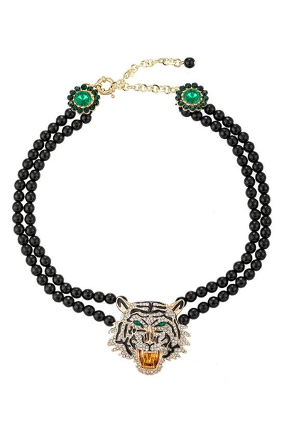 Eye Candy Los Angeles Tiger's Head Statement Necklace In Black