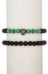 Eye Candy Los Angeles Lion Head Beaded Stretch Bracelet Set In Black