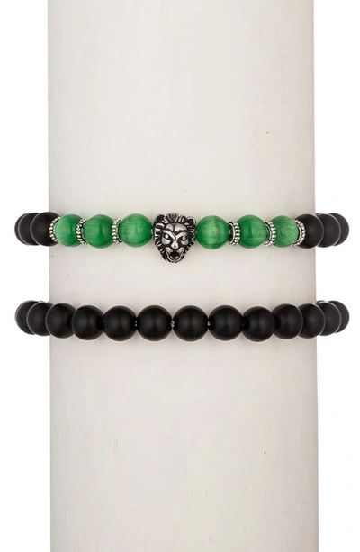 Eye Candy Los Angeles Lion Head Beaded Stretch Bracelet Set In Black