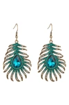 EYE CANDY LOS ANGELES PEAK MY EAR CRYSTAL PEACOCK FEATHER DROP EARRINGS