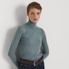 Ralph Lauren Silk-blend Turtleneck In Light Teal Heather