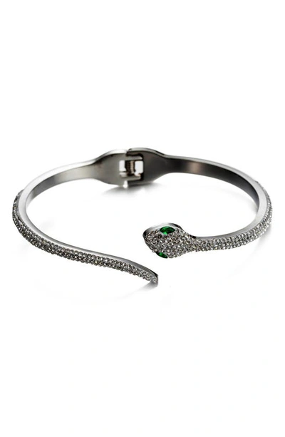 Eye Candy Los Angeles Noir Cz Snake Bangle Bracelet In Silver