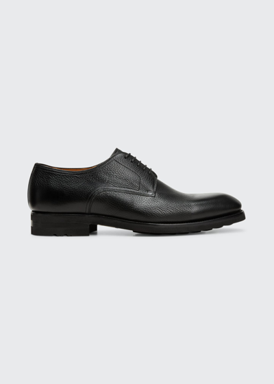 Bergdorf Goodman Men's Grained Leather Derby Shoes In Black