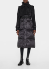 Sacai Long Hybrid Belted Puffer Trench Coat In Black