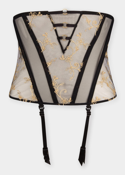 Lise Charmel Floral-embroidered Waspie Suspender Belt In Og/or Glamour