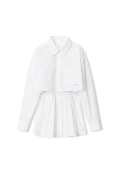 Alexander Wang Smocked Cami With Cropped Shirt In White
