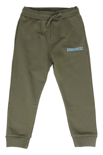 Dsquared2 Kids Logo Printed Straight Leg Trousers In Green