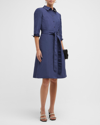 Carolina Herrera Faille 3/4-sleeve Shirtdress In Midnight