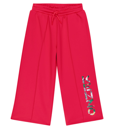 Kenzo Kids' Logo Wide-leg Jersey Sweatpants In Fuchsia