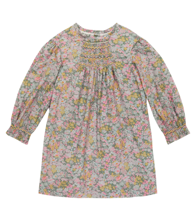 Bonpoint Kids' Divine Floral Cotton Dress In Vert De Gris