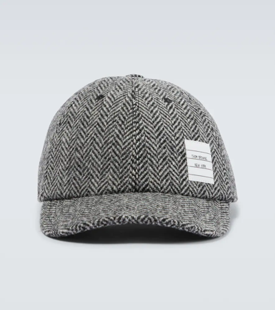 Thom Browne Logo-patch Wool-herringbone Baseball Cap In Grey