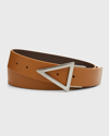 Bottega Veneta Men's Triangle Buckle Reversible Leather Belt In Multi Color