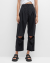 A.W.A.K.E. CROPPED FRONT SLIT PLEATED STRAIGHT-LEG PANTS