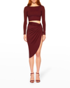 Susana Monaco Long-sleeve Scoop-back Crop Top In Port