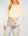 Susana Monaco Long-sleeve Scoop-back Crop Top In Blanched Almond