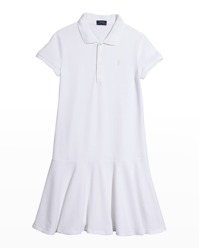 Ralph Lauren Kids' Girl's Short-sleeve Knit Drop-waist Polo Dress In White