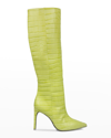 Black Suede Studio Taylor Croco Stiletto Knee Boots In Chartreuse Leath