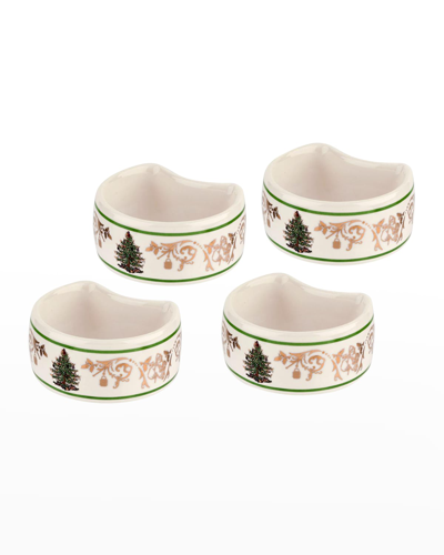 Spode Christmas Tree Gold Napkin Rings, Set Of 4 In Green